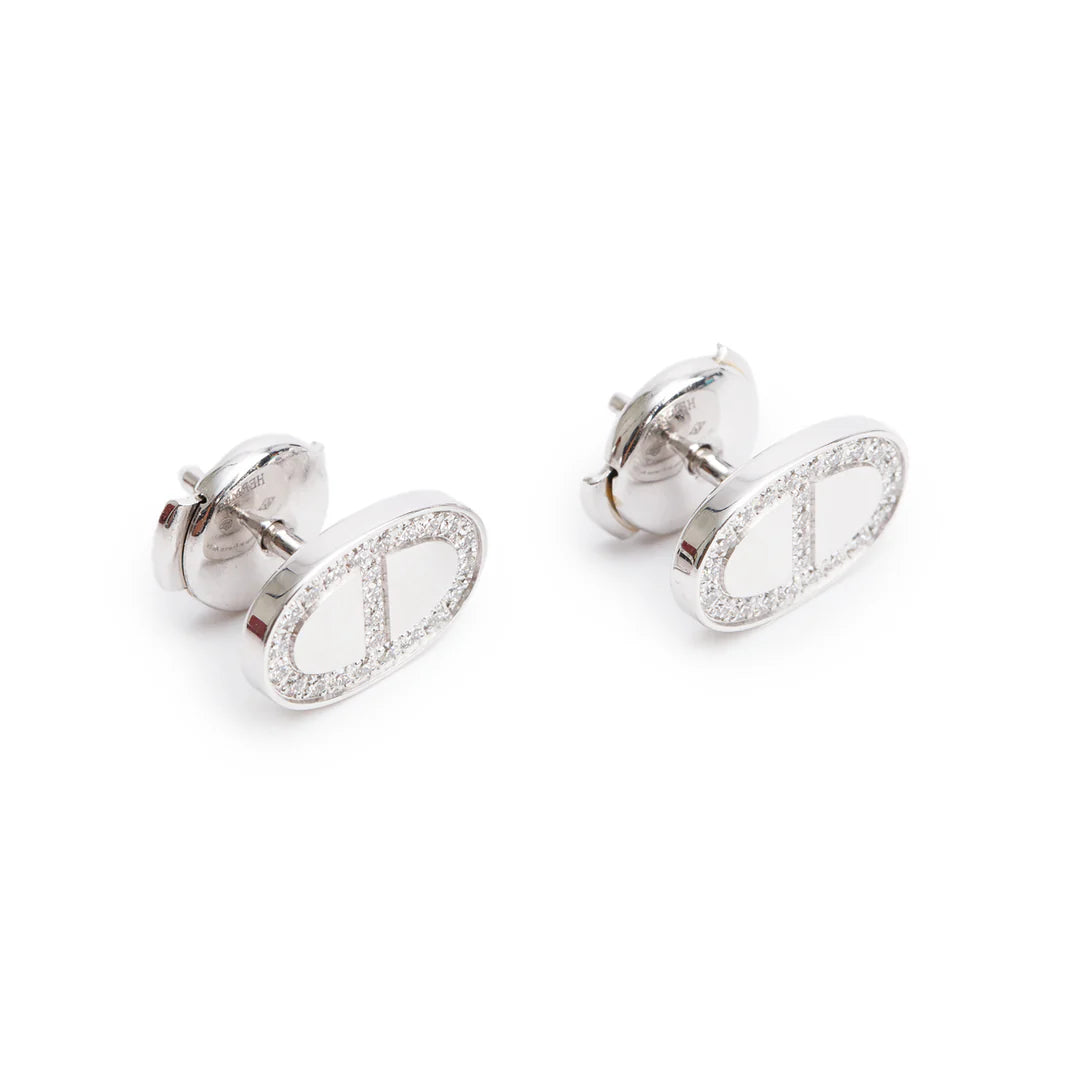 18k White Gold Diamond Chaine D'Ancre Contour Stud Earrings w/ Box