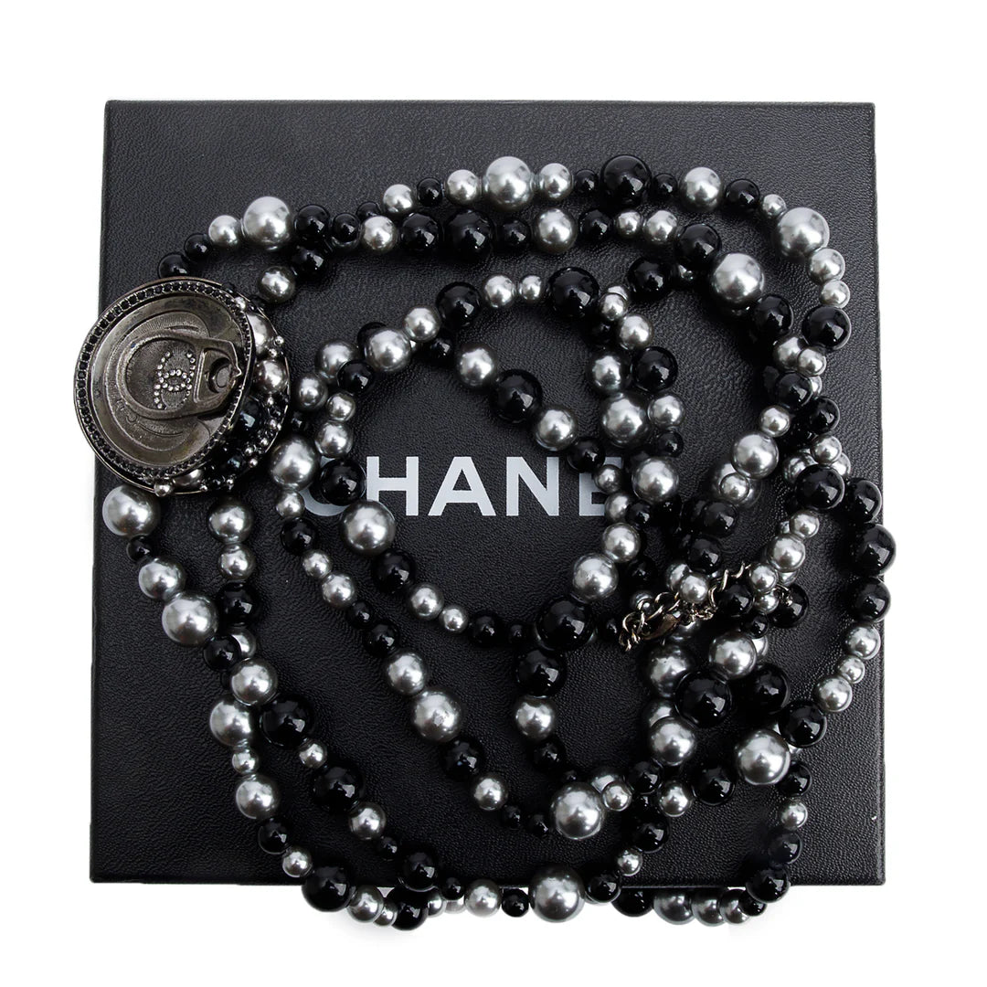 Ruthenium Faux Pearl &amp; Crystal Supermarket Soup Can Necklace w/ Box