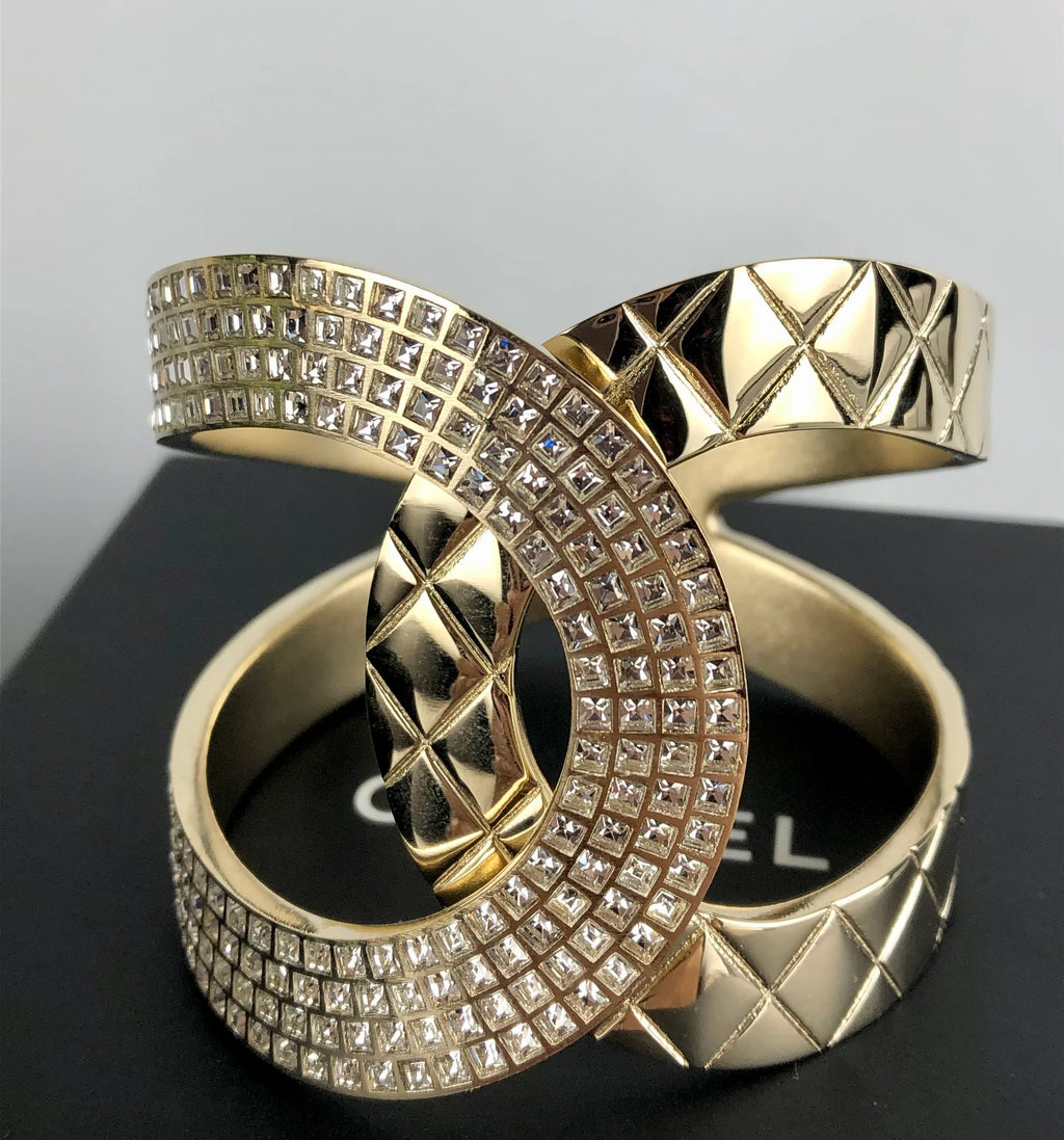 Chanel 17B light gold crystal cuff bracelet Coeur Cult Core