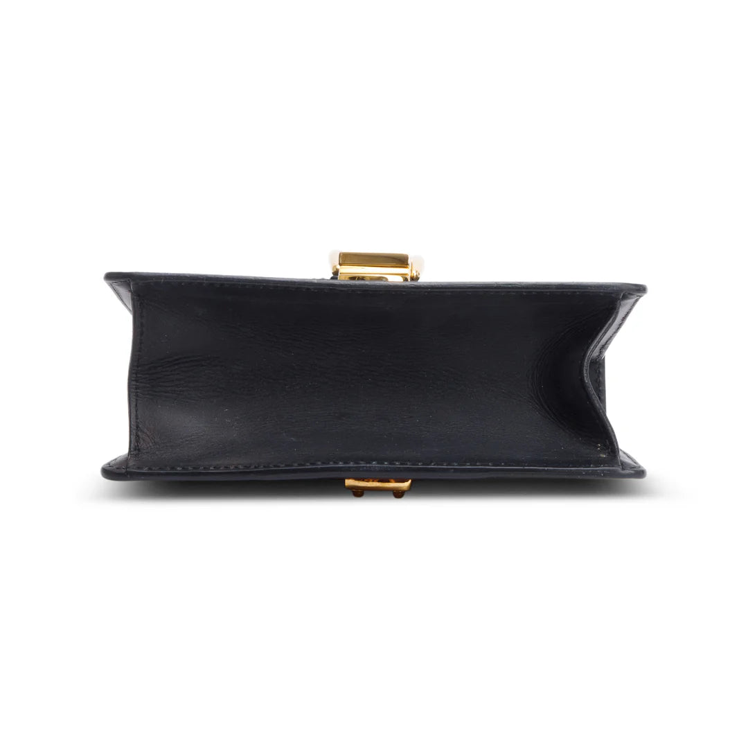 Black Calfskin Leather Web Mini Sylvie Chain Shoulder Bag Coeur Cult Core