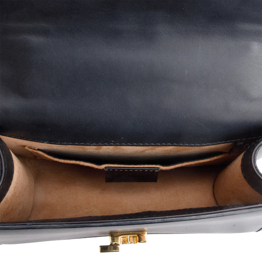 Black Calfskin Leather Web Mini Sylvie Chain Shoulder Bag Coeur Cult Core