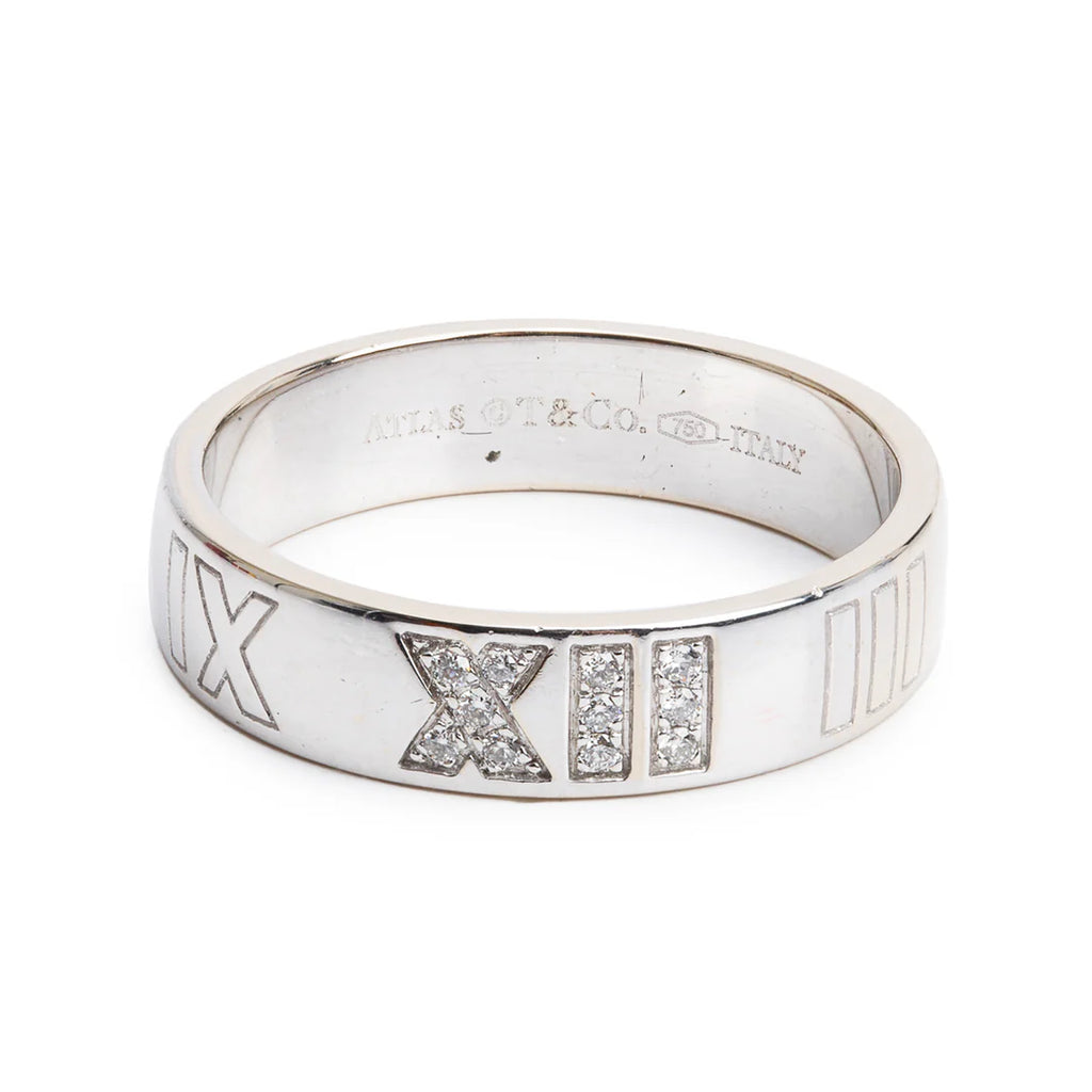 18k White Gold Diamond Atlas Band Ring, Size 8.5