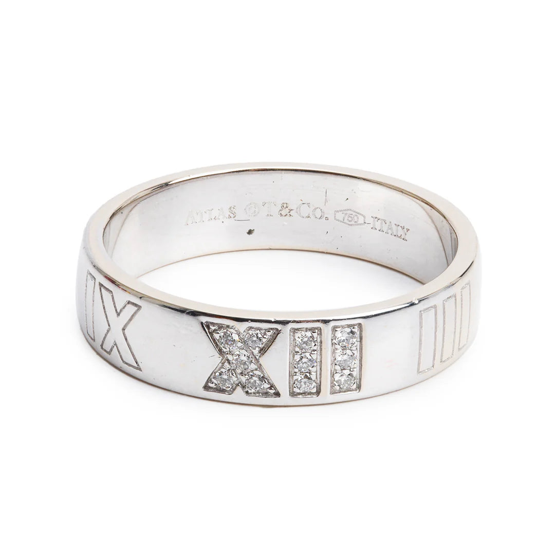 18k White Gold Diamond Atlas Band Ring, Size 8.5