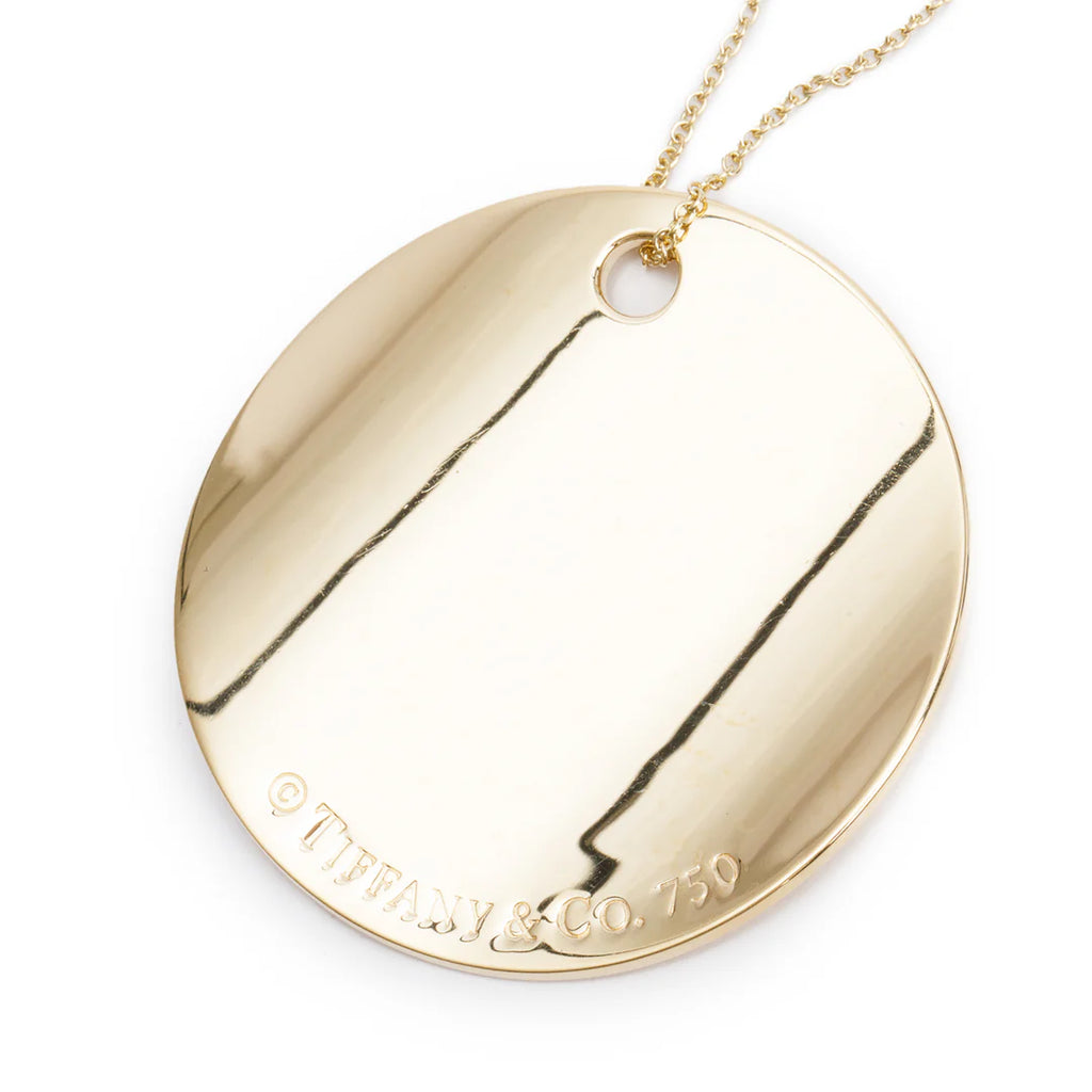 18k Yellow Gold Large Notes Round Pendant Necklace w/ Box