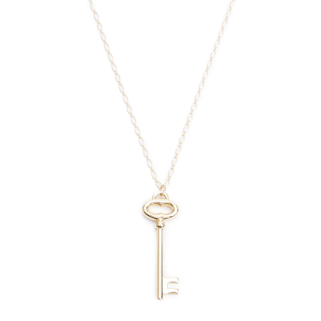 18k Yellow Gold Vintage Oval Key Pendant Necklace w/ Box