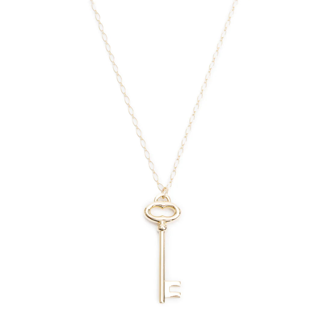 18k Yellow Gold Vintage Oval Key Pendant Necklace w/ Box