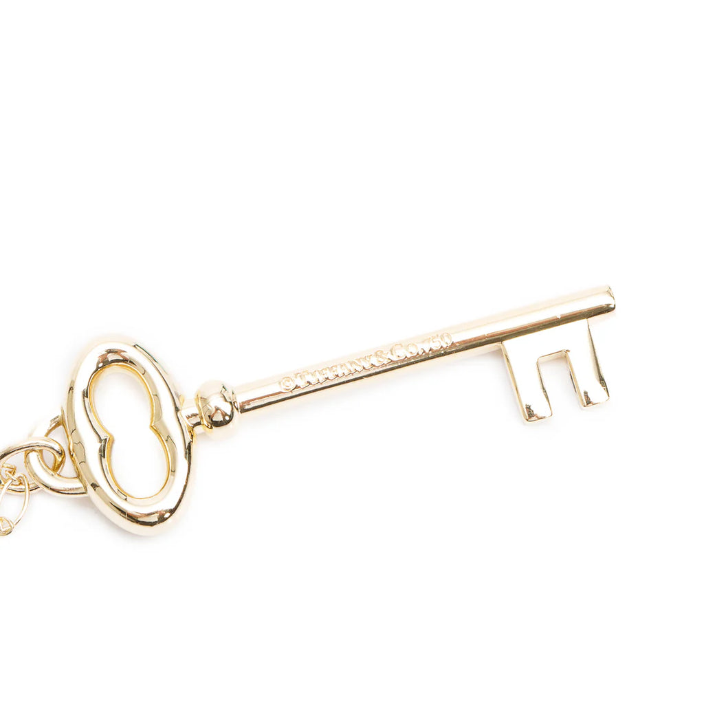 18k Yellow Gold Vintage Oval Key Pendant Necklace w/ Box