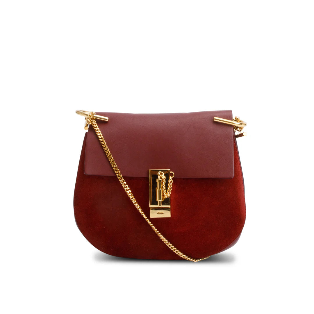 Maroon Suede Calfskin Leather Mini Drew Crossbody Bag Coeur Cult Core