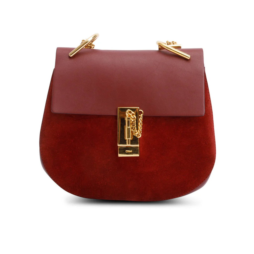 Maroon Suede Calfskin Leather Mini Drew Crossbody Bag Coeur Cult Core
