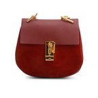 Maroon Suede Calfskin Leather Mini Drew Crossbody Bag Coeur Cult Core