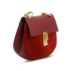 Maroon Suede Calfskin Leather Mini Drew Crossbody Bag Coeur Cult Core