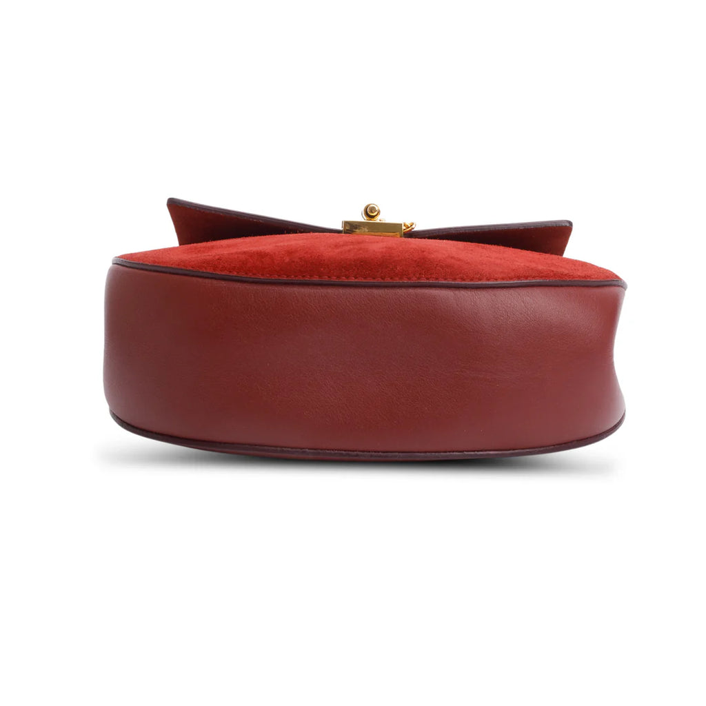 Maroon Suede Calfskin Leather Mini Drew Crossbody Bag Coeur Cult Core