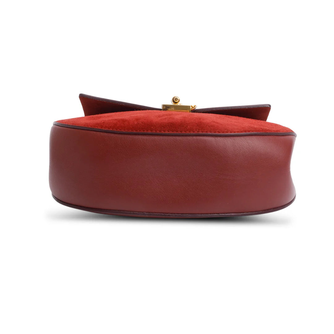 Maroon Suede Calfskin Leather Mini Drew Crossbody Bag Coeur Cult Core