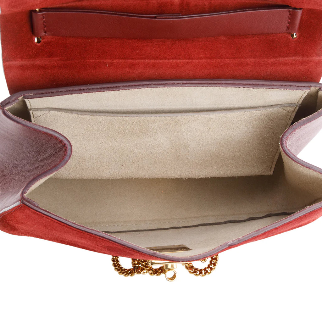 Maroon Suede Calfskin Leather Mini Drew Crossbody Bag Coeur Cult Core
