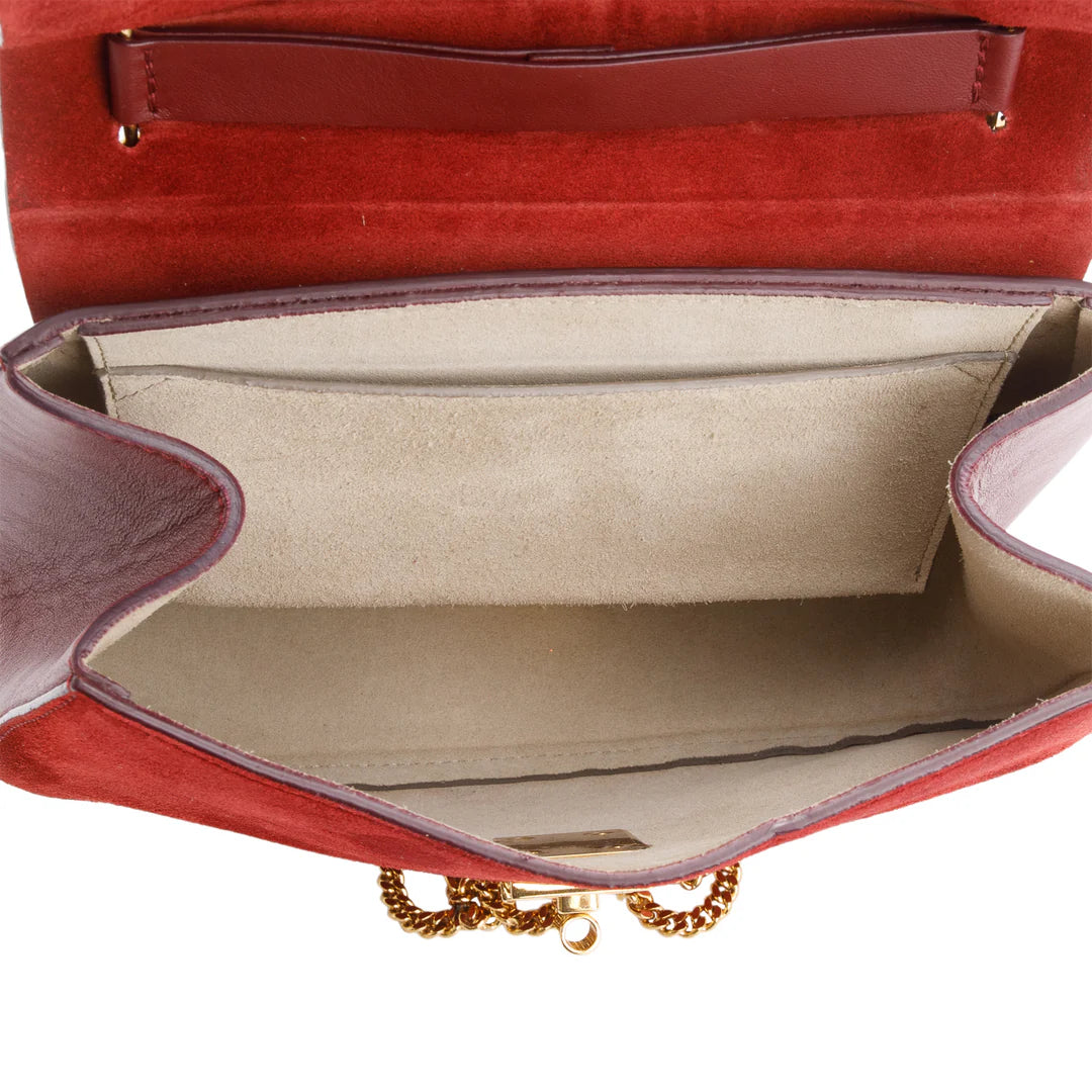 Maroon Suede Calfskin Leather Mini Drew Crossbody Bag Coeur Cult Core