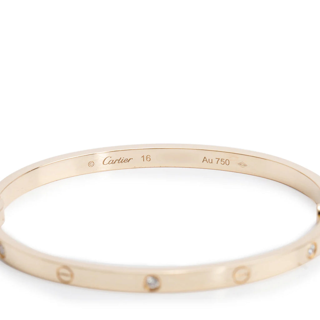 2023 18k Yellow Gold 6 Diamond Love Bracelet, Small Model, Size 16 w/ Box, Receipt &amp; Certificate Coeur Cult Core