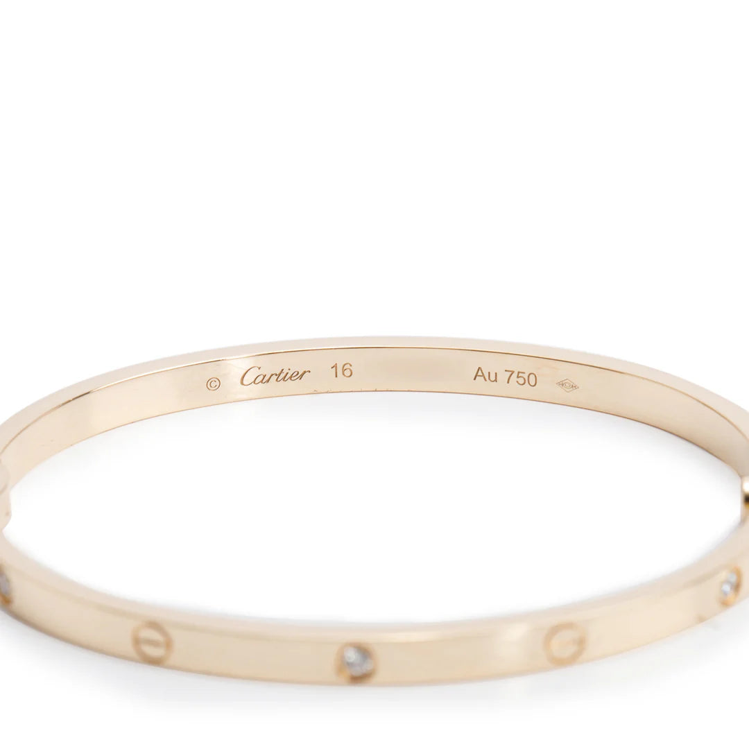 2023 18k Yellow Gold 6 Diamond Love Bracelet, Small Model, Size 16 w/ Box, Receipt &amp; Certificate Coeur Cult Core
