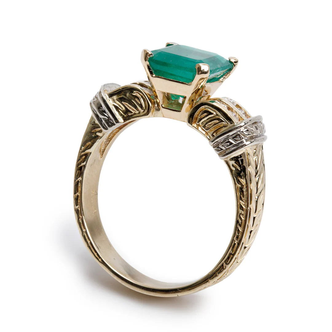 14k Yellow Gold Emerald &amp; Diamond Ring, Size 10.25
