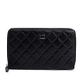 Black Lambskin Leather Large Zip Around Organizer Wallet w/ Box &amp; Authenticity Card
