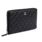 Black Lambskin Leather Large Zip Around Organizer Wallet w/ Box &amp; Authenticity Card
