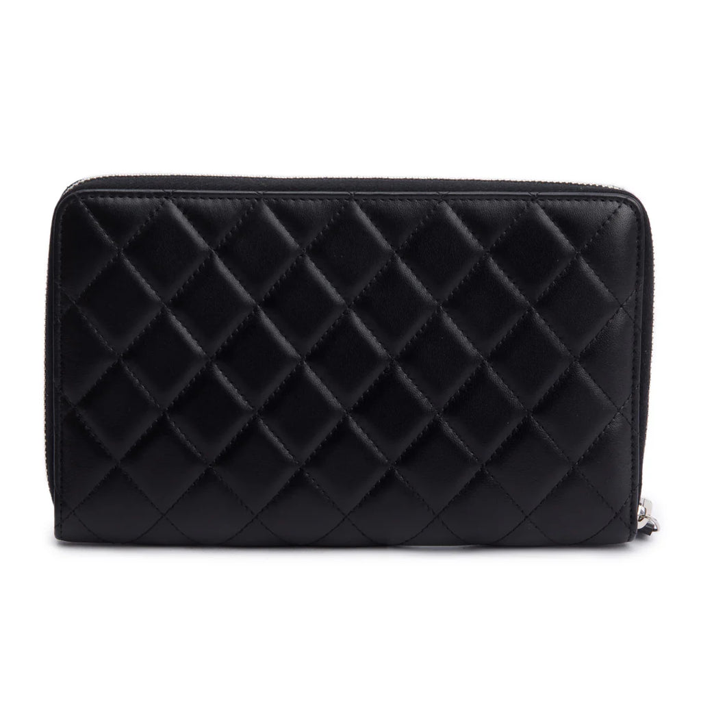 Black Lambskin Leather Large Zip Around Organizer Wallet w/ Box &amp; Authenticity Card