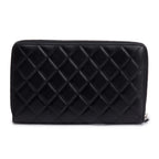 Black Lambskin Leather Large Zip Around Organizer Wallet w/ Box &amp; Authenticity Card