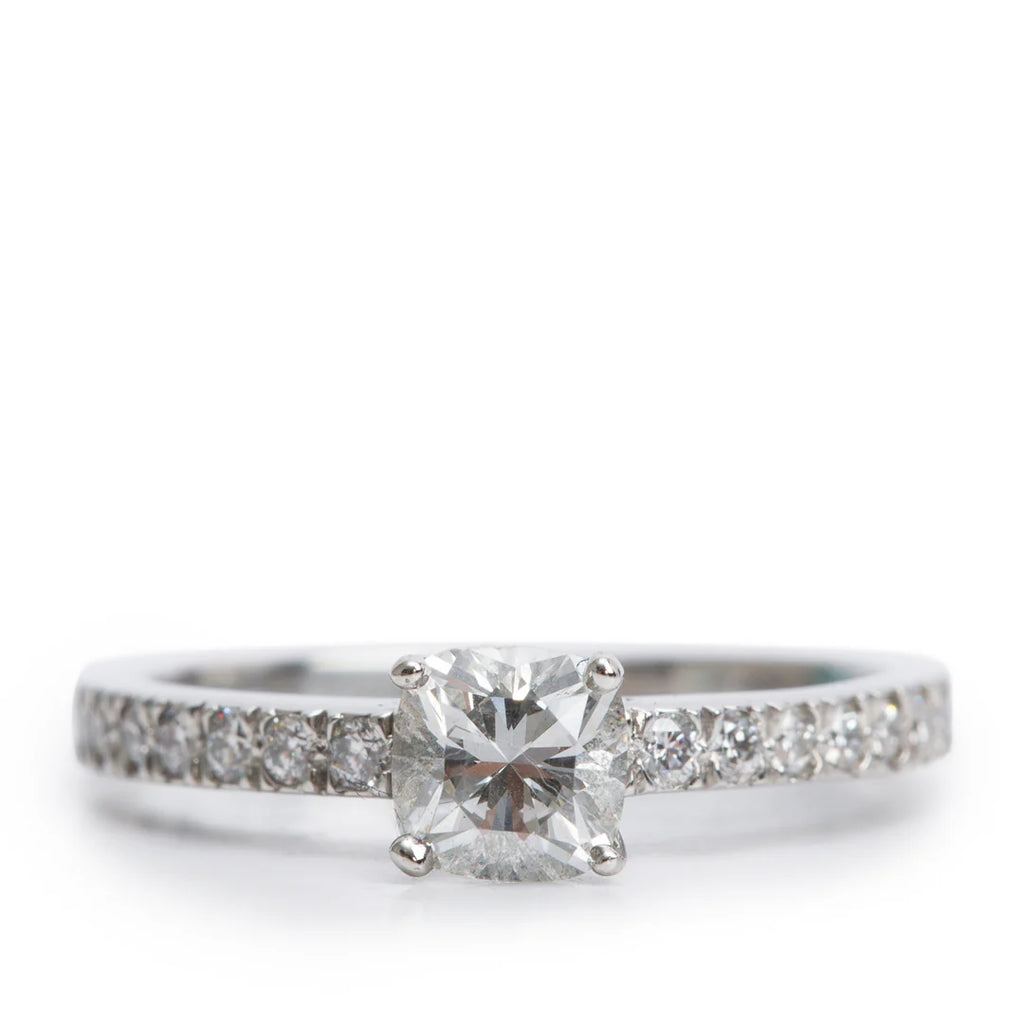 Novo Platinum 0.48 ct. Square Cushion Brilliant Cut Diamond Engagement Ring, Size 4.5 w/ Box &amp; Certification Paperwork