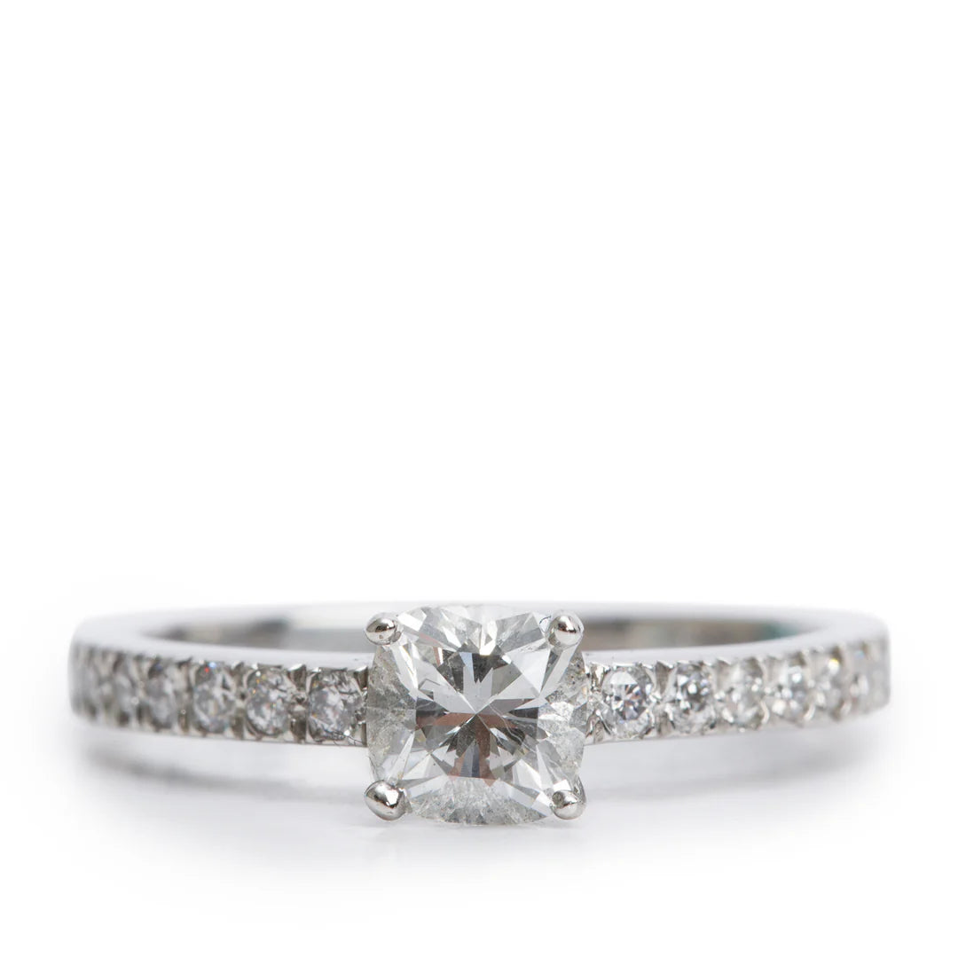 Novo Platinum 0.48 ct. Square Cushion Brilliant Cut Diamond Engagement Ring, Size 4.5 w/ Box &amp; Certification Paperwork