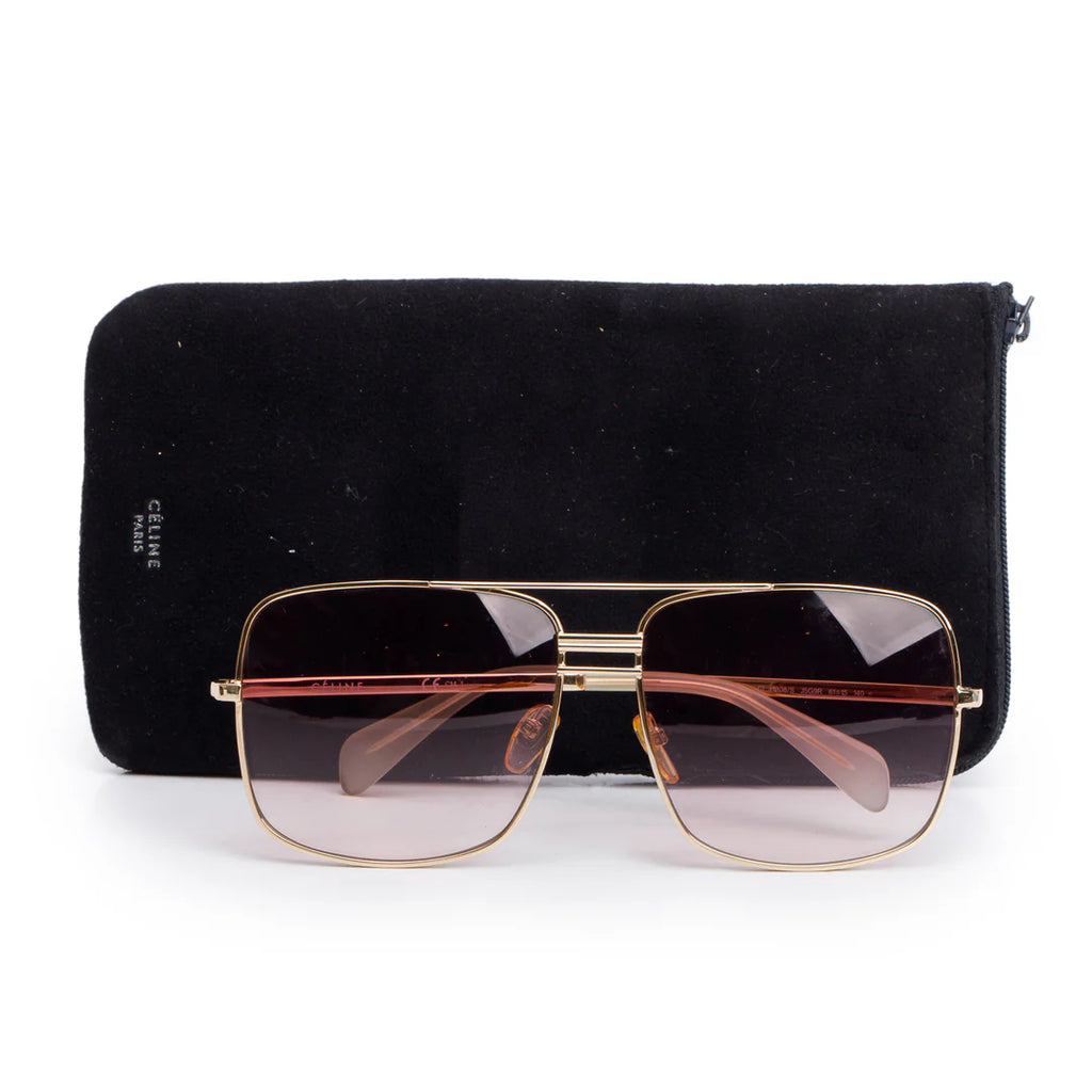 CL41808/S Gold Tone Metal Square Aviator Sunglasses w/ Case Coeur Cult Core