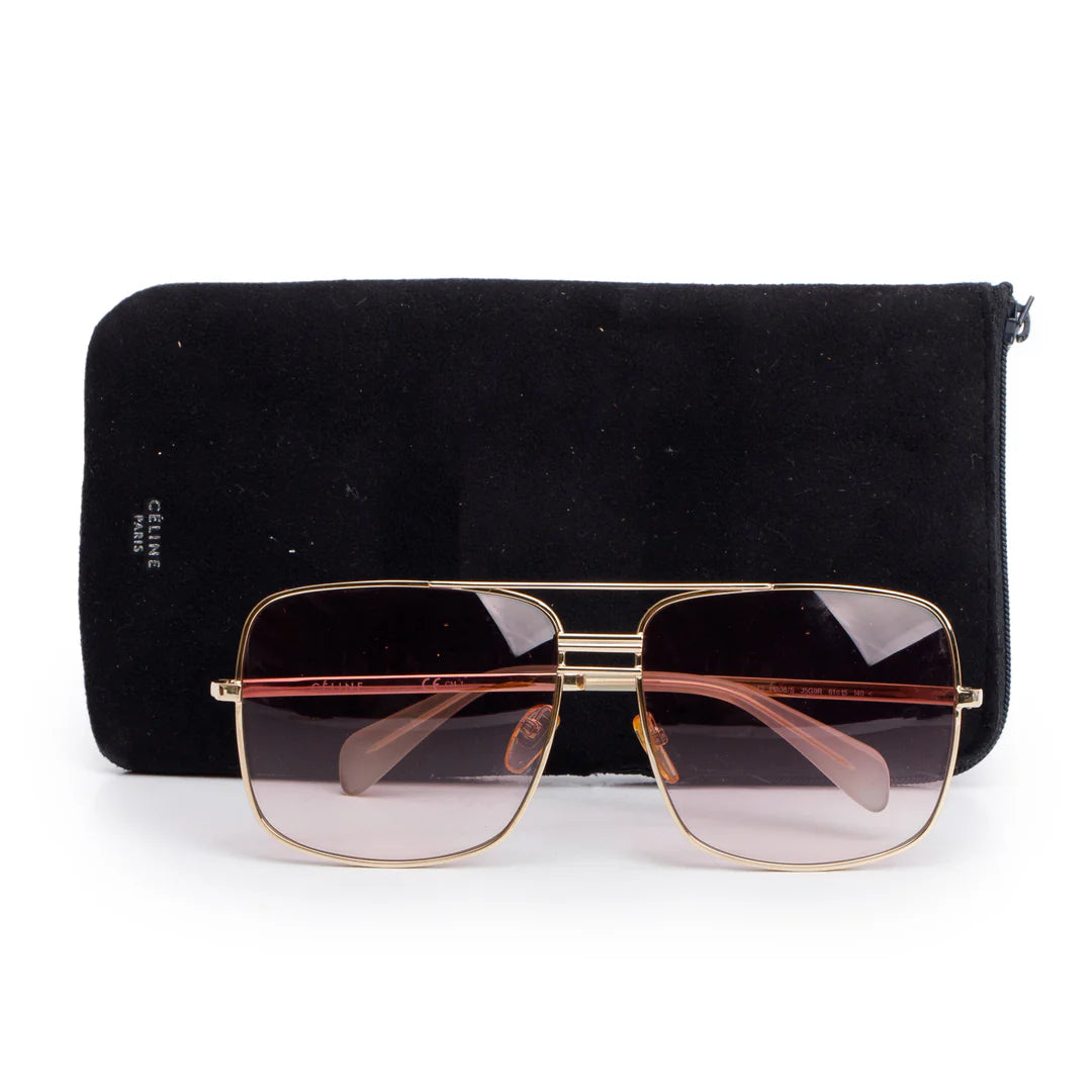 CL41808/S Gold Tone Metal Square Aviator Sunglasses w/ Case Coeur Cult Core