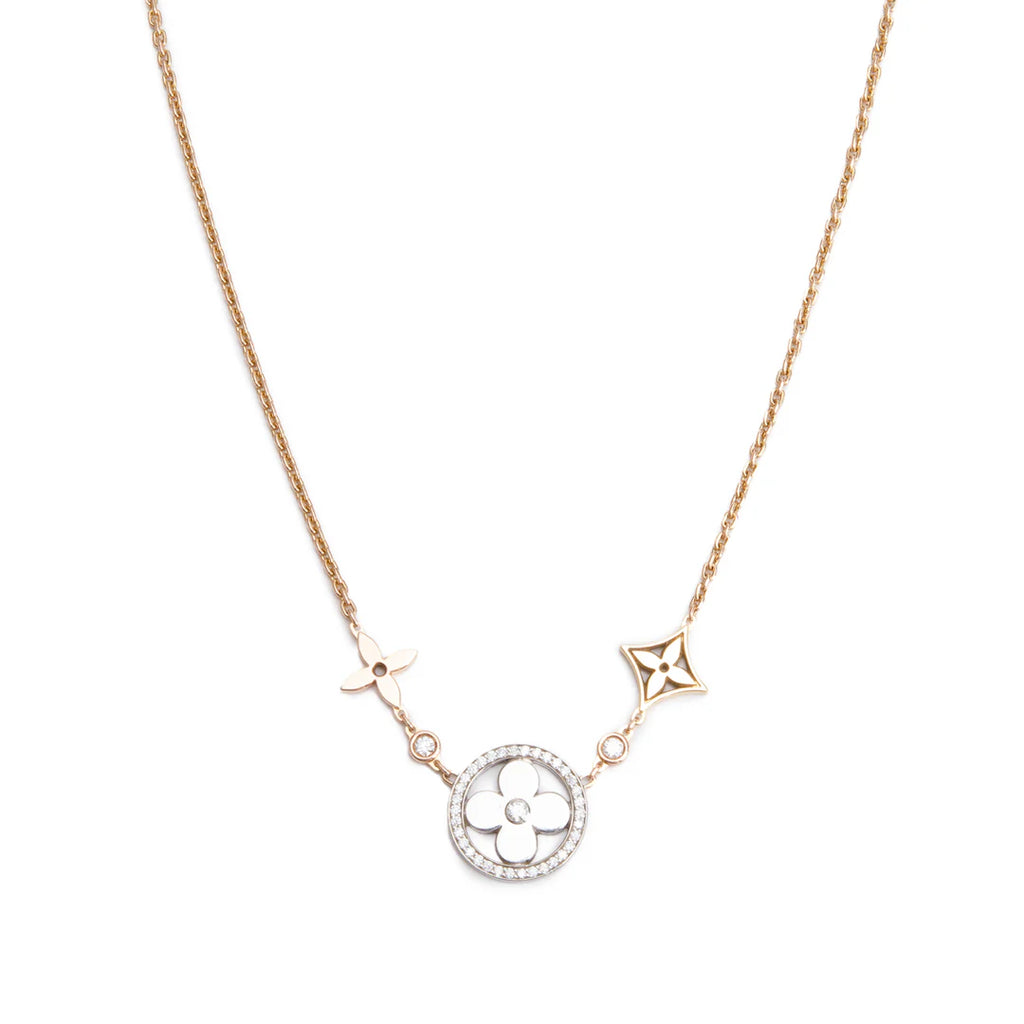 18k Rose, Yellow &amp; White Gold Diamond Idylle Blossom XL 3 Golds Necklace w/ Box