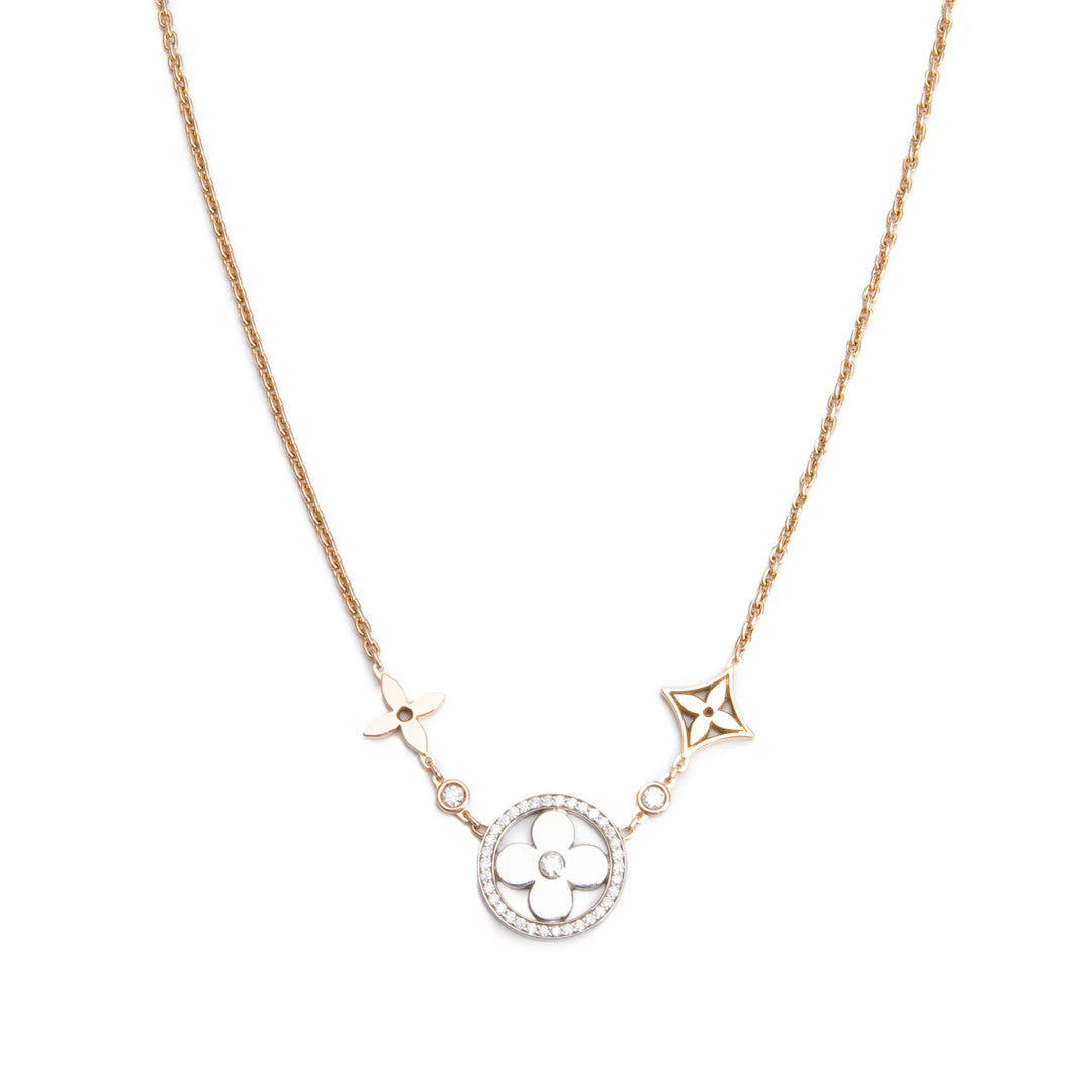 18k Rose, Yellow &amp; White Gold Diamond Idylle Blossom XL 3 Golds Necklace w/ Box