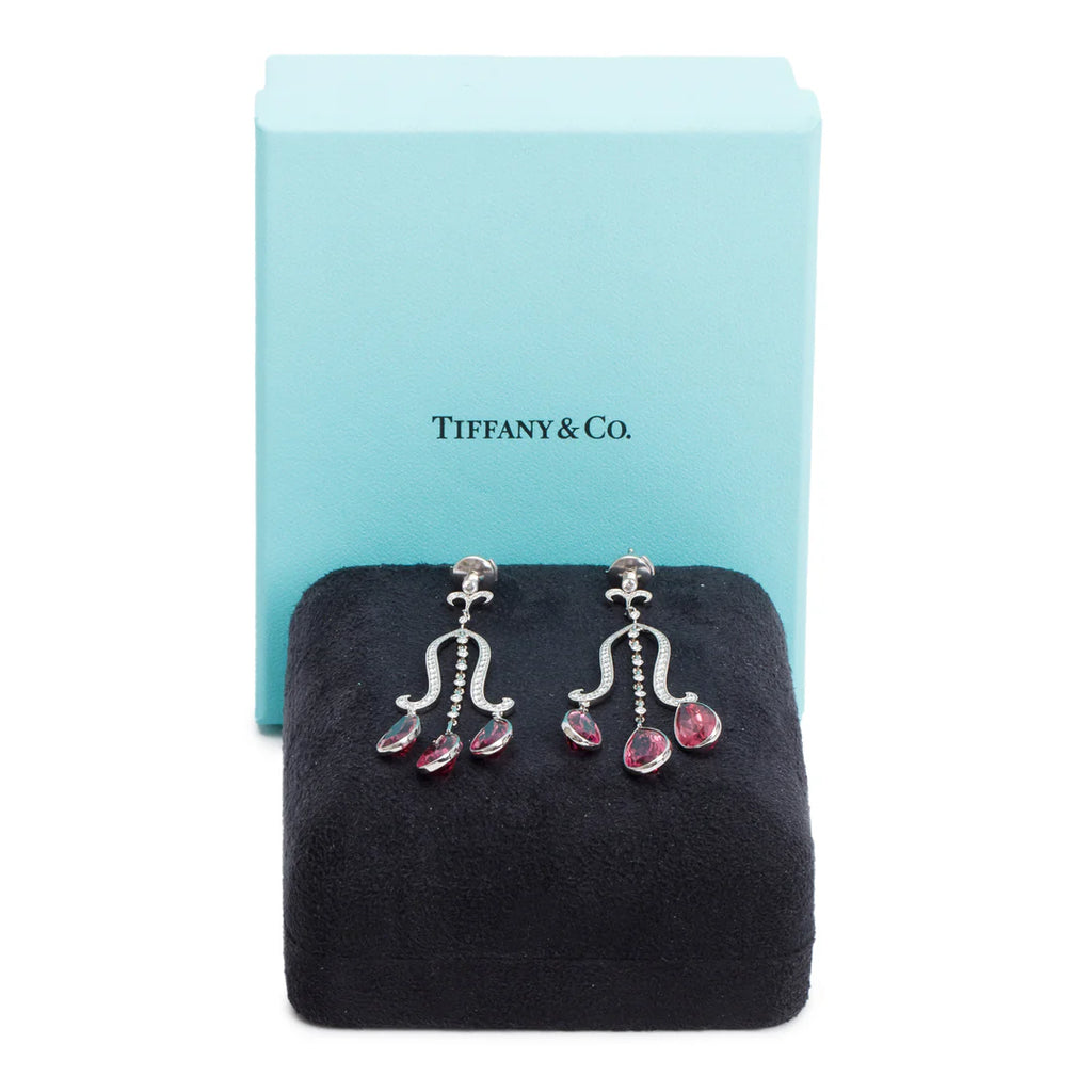 Platinum Pink Tourmaline &amp; Diamond Drop Earrings w/ Box Coeur Cult Core