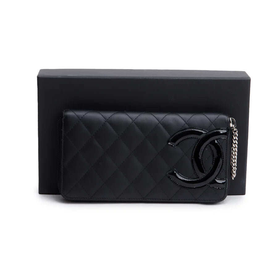 Black Calfskin Leather Cambon Yen Wallet w/ Box, Receipt &amp; Authenticity Card Coeur Cult Core