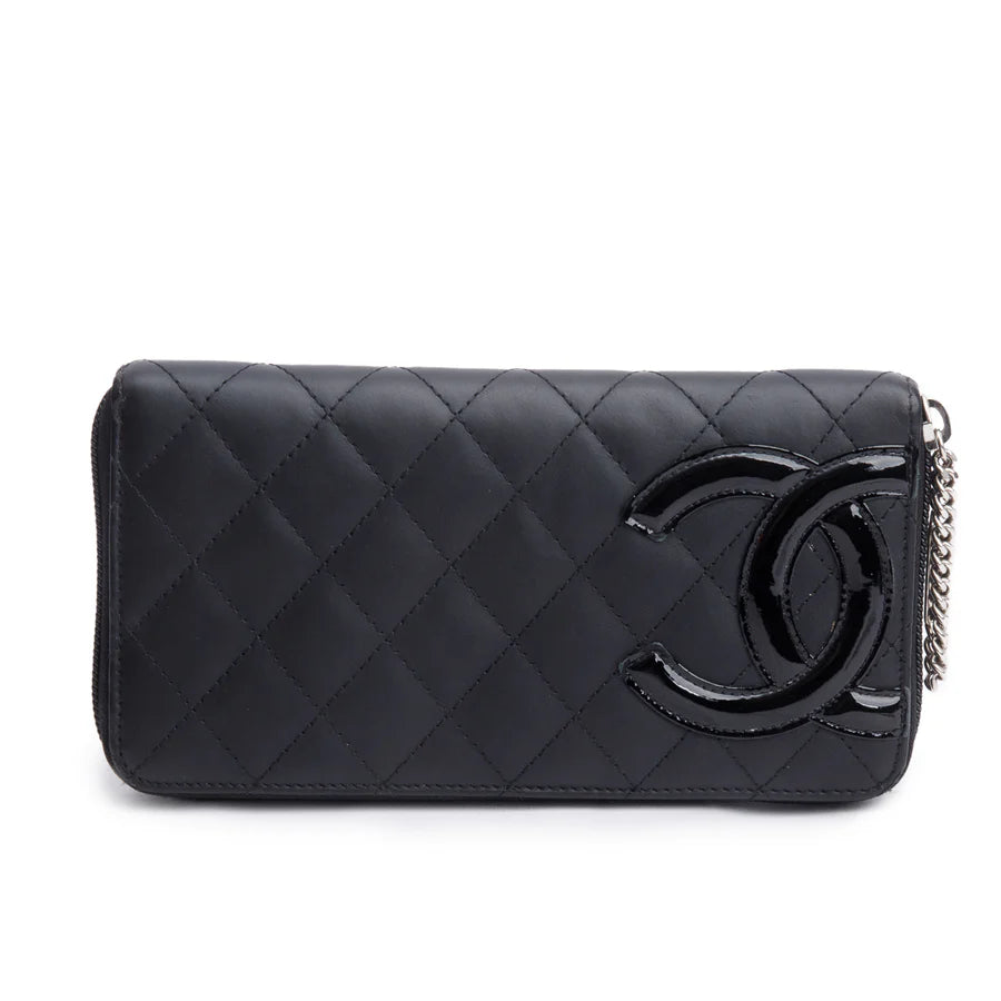 Black Calfskin Leather Cambon Yen Wallet w/ Box, Receipt &amp; Authenticity Card Coeur Cult Core