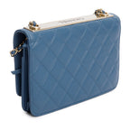 Blue Lambskin Leather Trendy CC Wallet on Chain w/ Box
