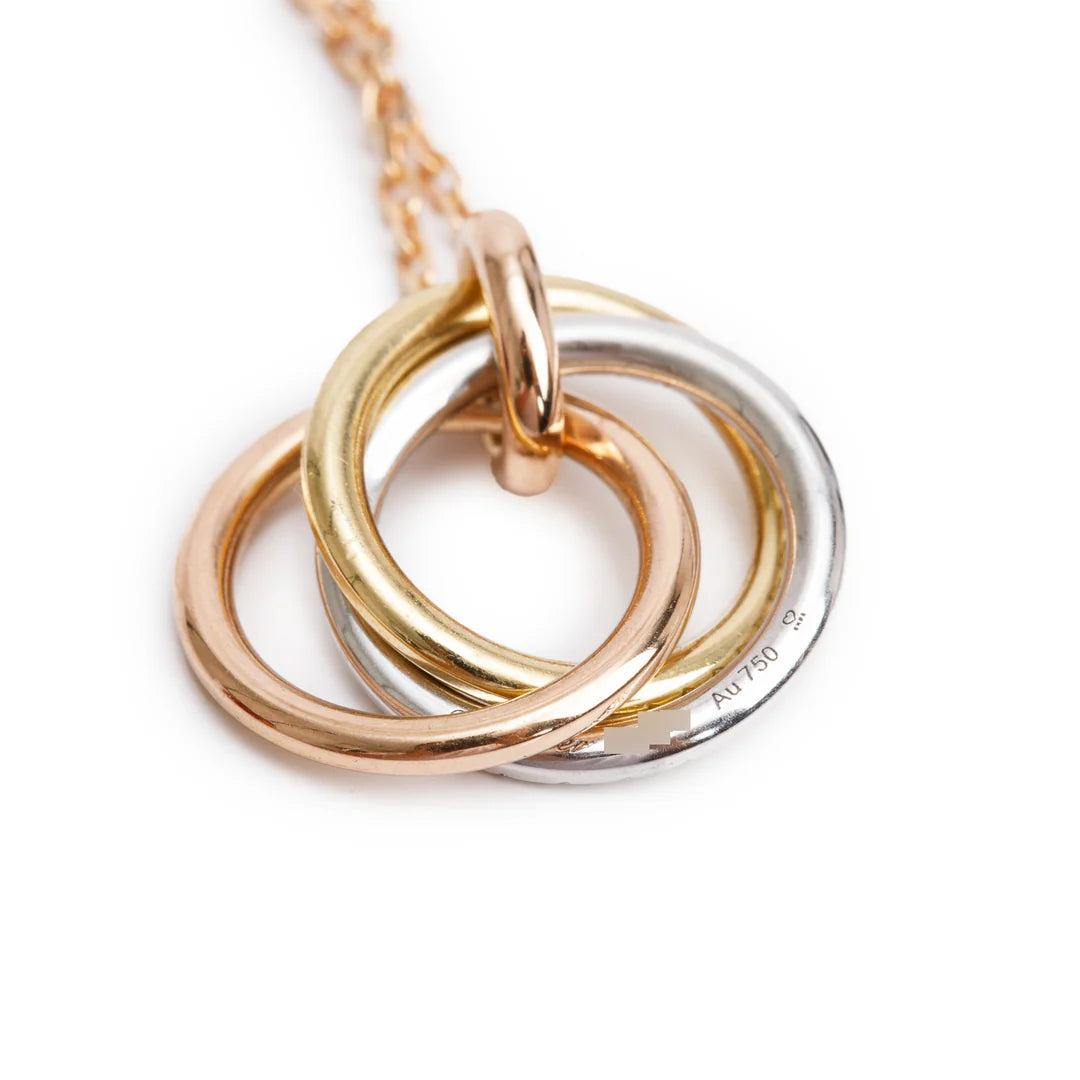18k Yellow, White &amp; Rose Gold Half Paved Diamond Trinity Pendant Necklace, Small Model w/ Box