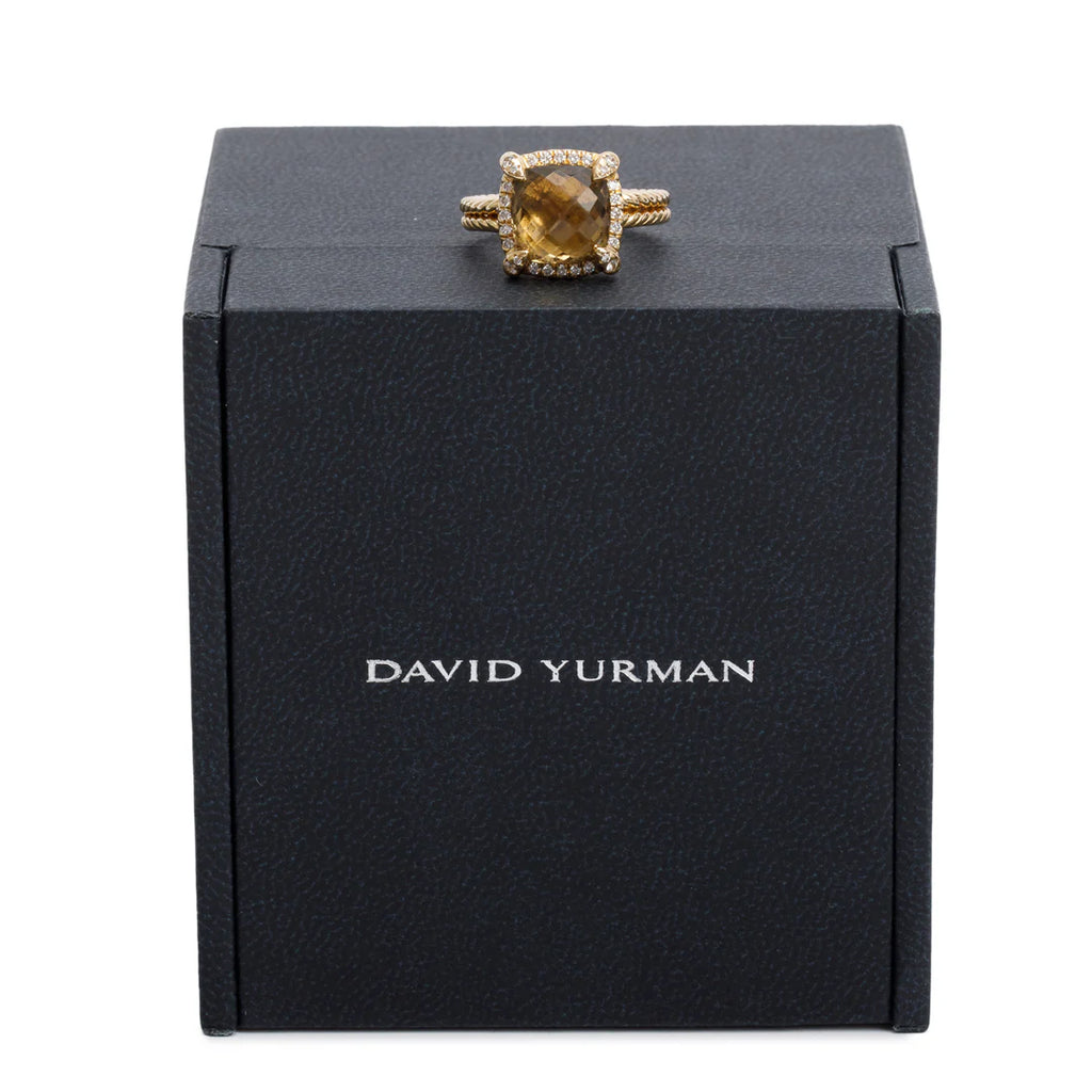 18k Yellow Gold Champagne Citrine &amp; Diamond Chatelaine Ring, Size 5 w/ Box