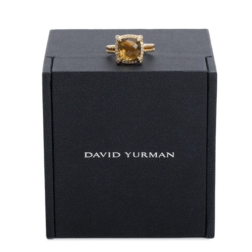 18k Yellow Gold Champagne Citrine &amp; Diamond Chatelaine Ring, Size 5 w/ Box
