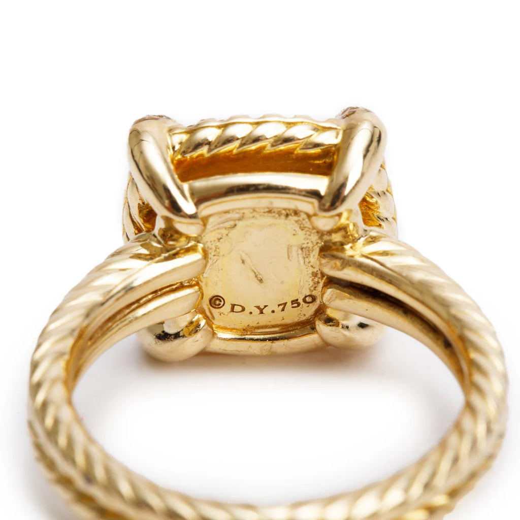 18k Yellow Gold Champagne Citrine &amp; Diamond Chatelaine Ring, Size 5 w/ Box