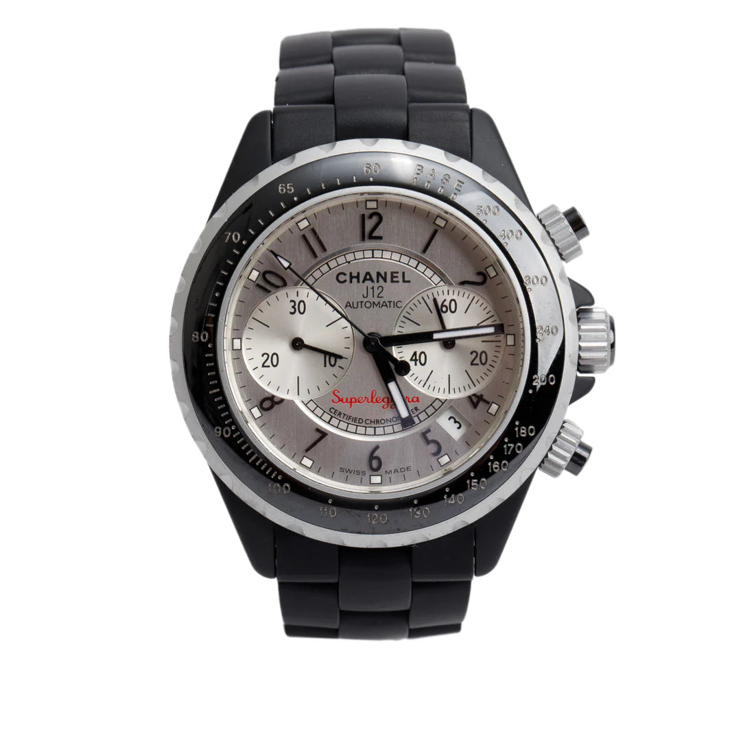 Titanium &amp; Black Ceramic J12 41 MM Automatic Chronograph Watch w/ Box &amp; Papers