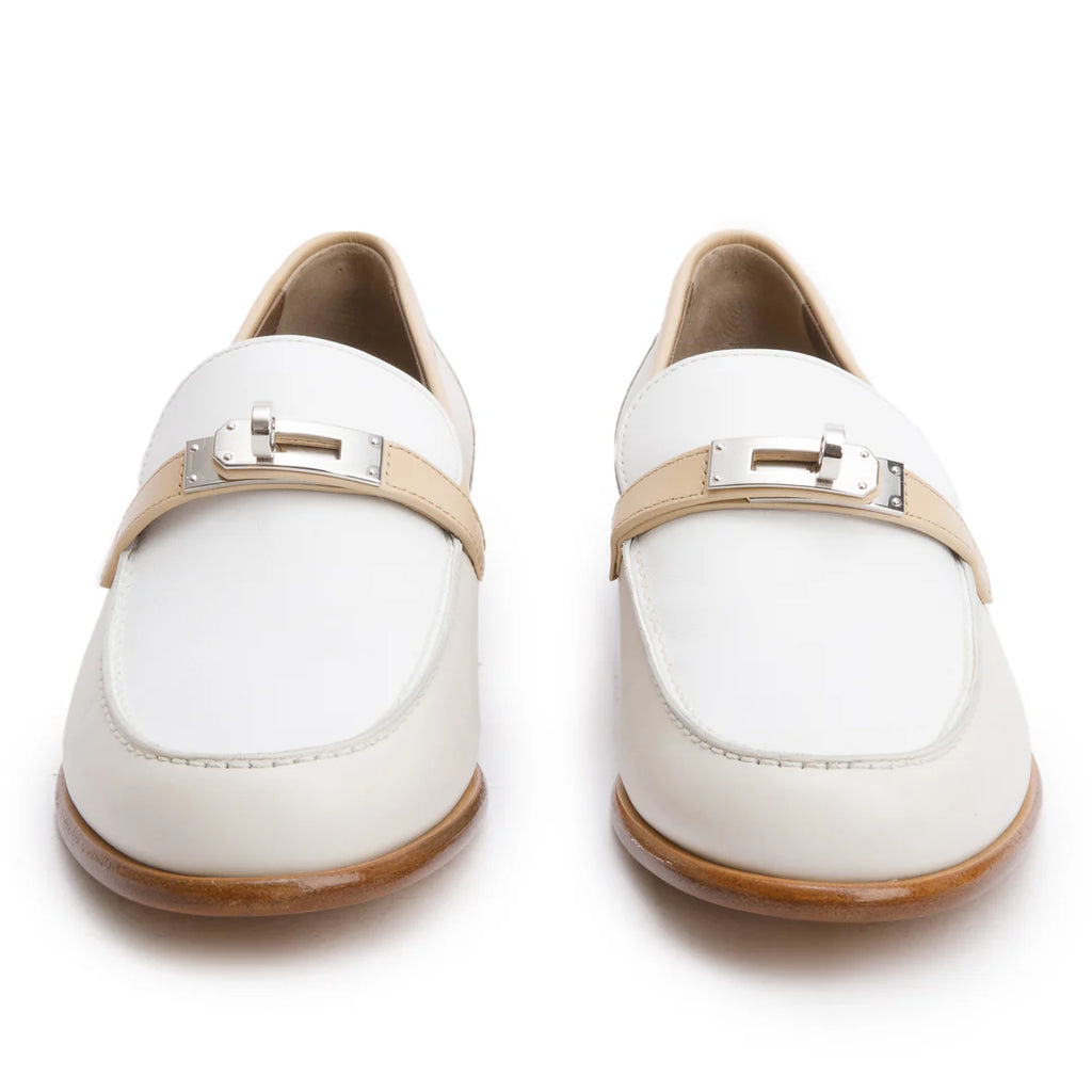 Blanc/Beige Calfskin Leather Destin Loafer, Size 39.5 w/ Box Coeur Cult Core