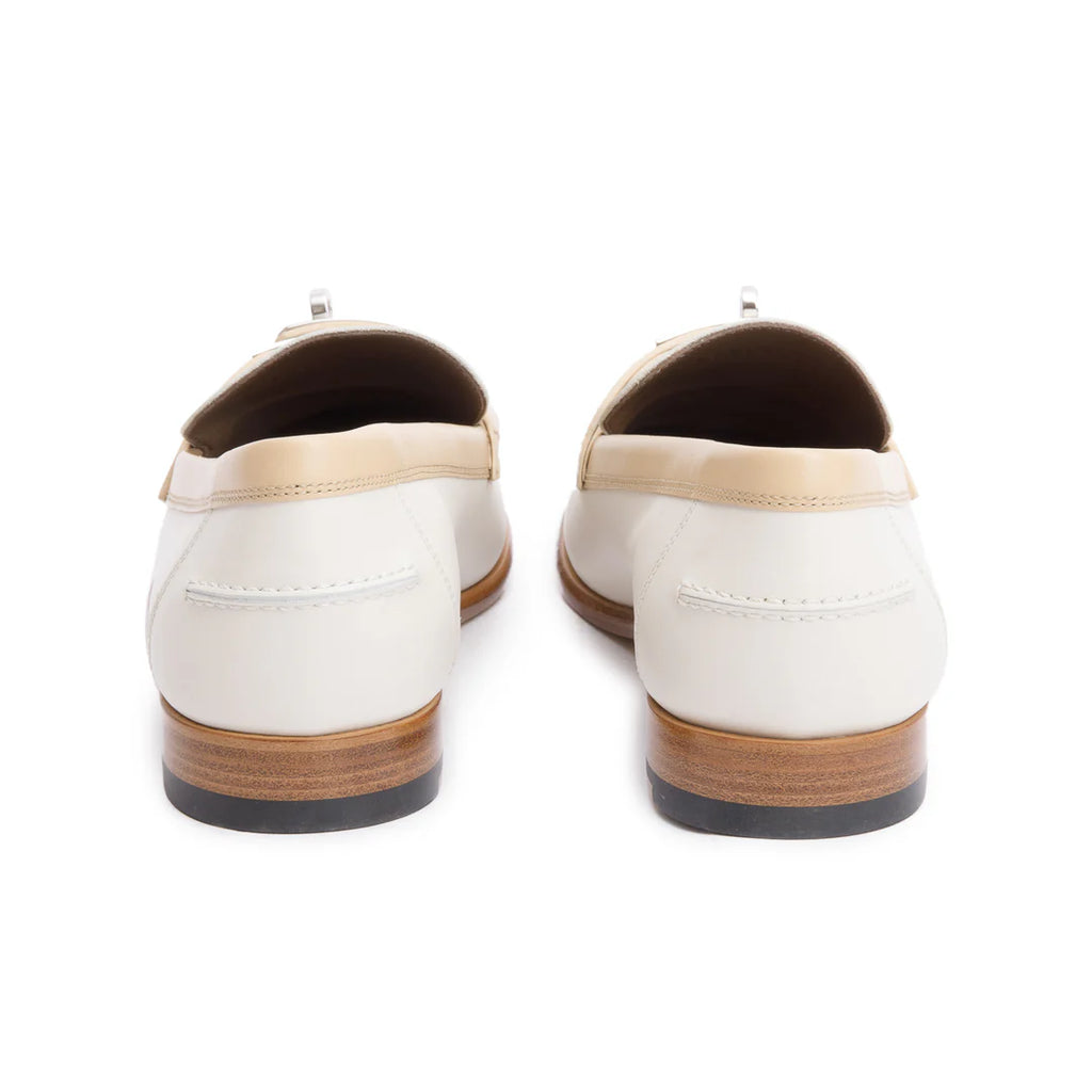 Blanc/Beige Calfskin Leather Destin Loafer, Size 39.5 w/ Box Coeur Cult Core