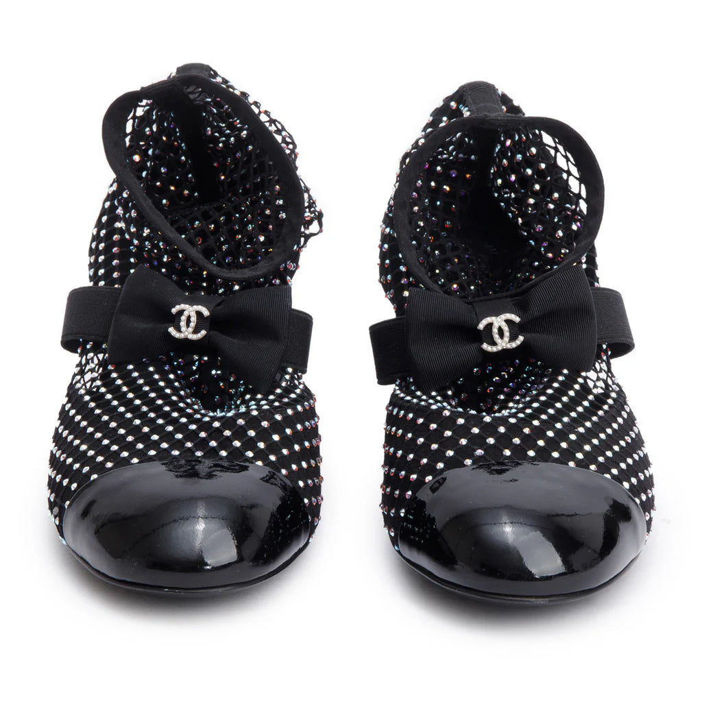Black Interlocking CC Logo Bow &amp; Crystal Accent Sock Boots,Size 38 Coeur Cult Core