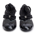 Black Interlocking CC Logo Bow &amp; Crystal Accent Sock Boots,Size 38 Coeur Cult Core