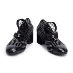 Black Interlocking CC Logo Bow &amp; Crystal Accent Sock Boots,Size 38 Coeur Cult Core