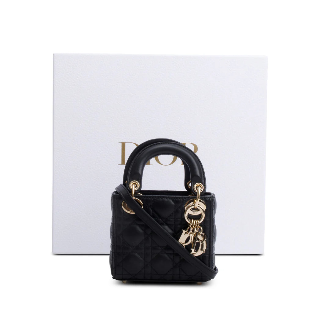 2022 Black Leather Micro Lady Dior Bag w/ Box &amp; Receipt