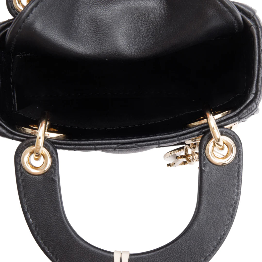 2022 Black Leather Micro Lady Dior Bag w/ Box &amp; Receipt