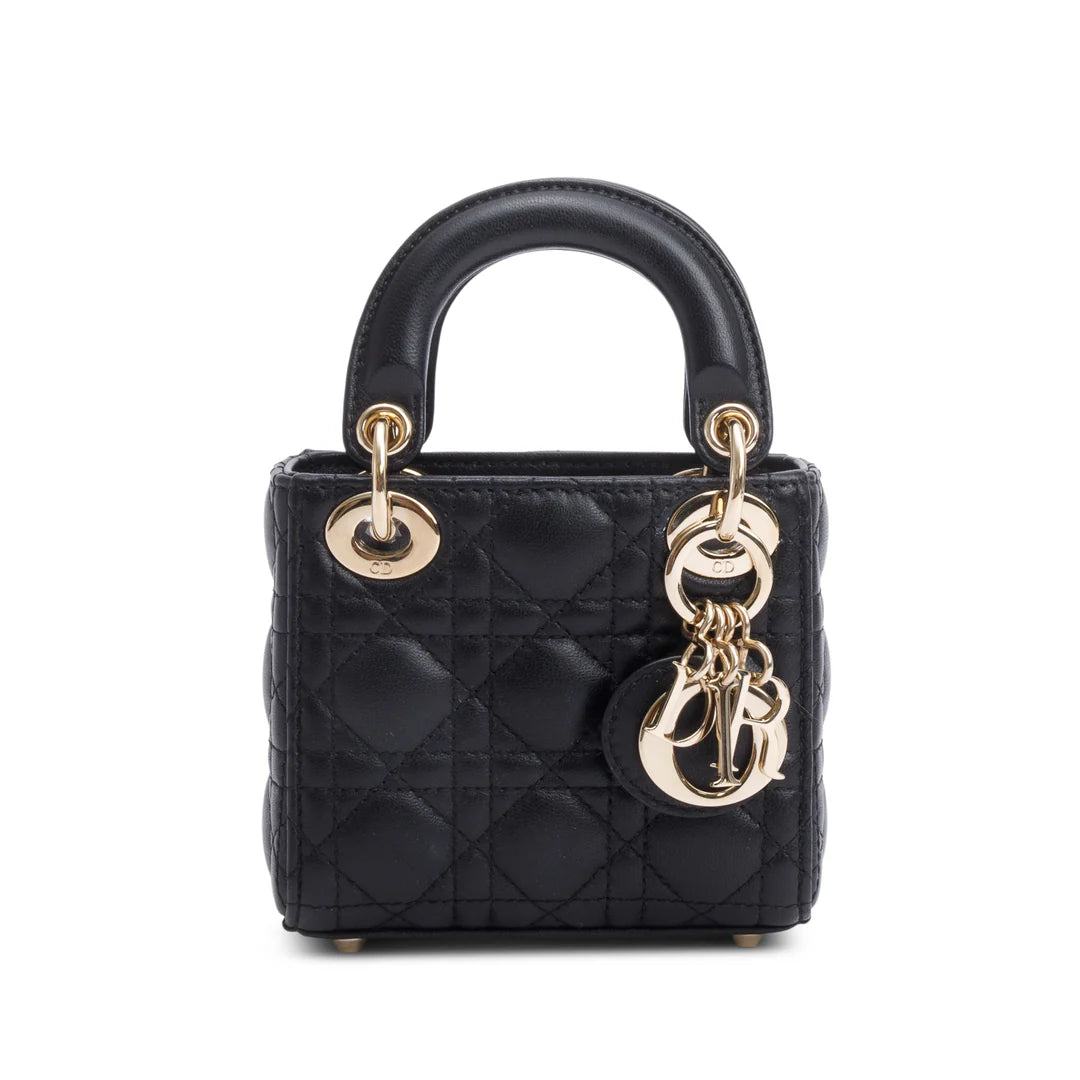 2022 Black Leather Micro Lady Dior Bag w/ Box &amp; Receipt