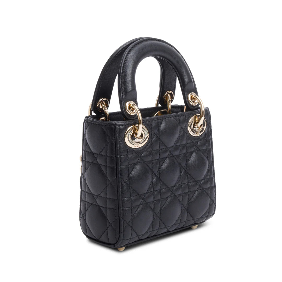 2022 Black Leather Micro Lady Dior Bag w/ Box &amp; Receipt